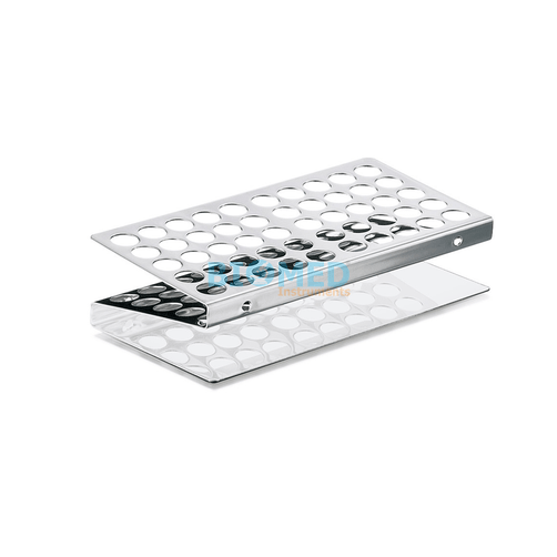 Gradilla para 50 tubos Acero inox. — Biomed Instruments