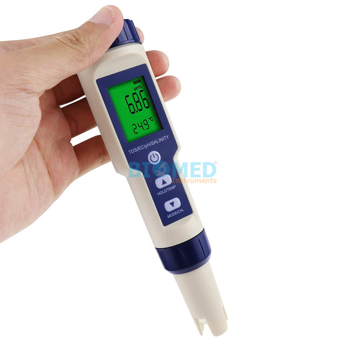 Medidor de pH / conductividad / TDS / Salinidad / Temperatura - 5 en 1