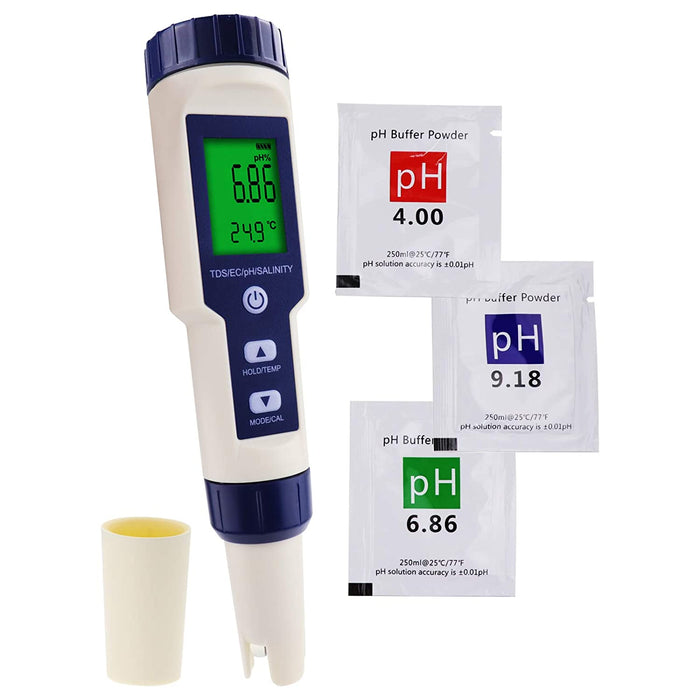 Medidor de pH / conductividad / TDS / Salinidad / Temperatura - 5 en 1