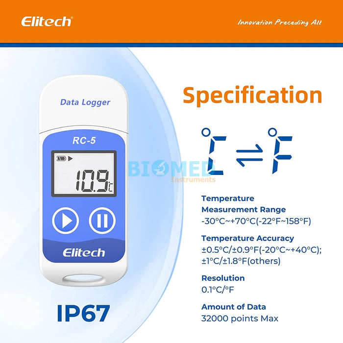 Termohigrómetro con Datalogger Temperatura Usb Elitech RC-5