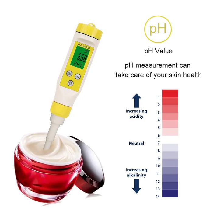 Medidor de pH / temperatura portátil para alimentos, Android App